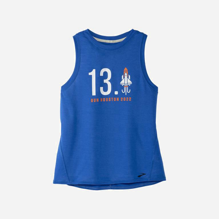 Brooks Houston22 Distance Graphic Israel - Women's Running Tank Top - Heather Bluetiful/13.1 Rocket